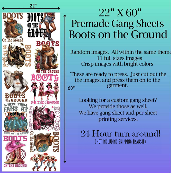 Pre-made Boots on the Ground Themed Gang Sheet