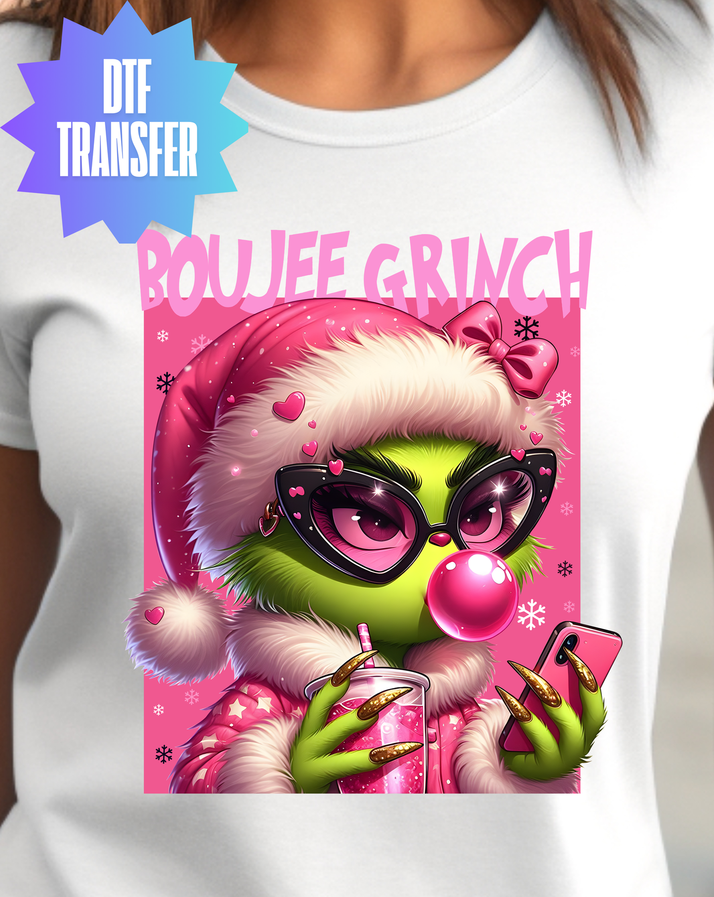 Bubblegum Boujee Grinch DTF Transfer