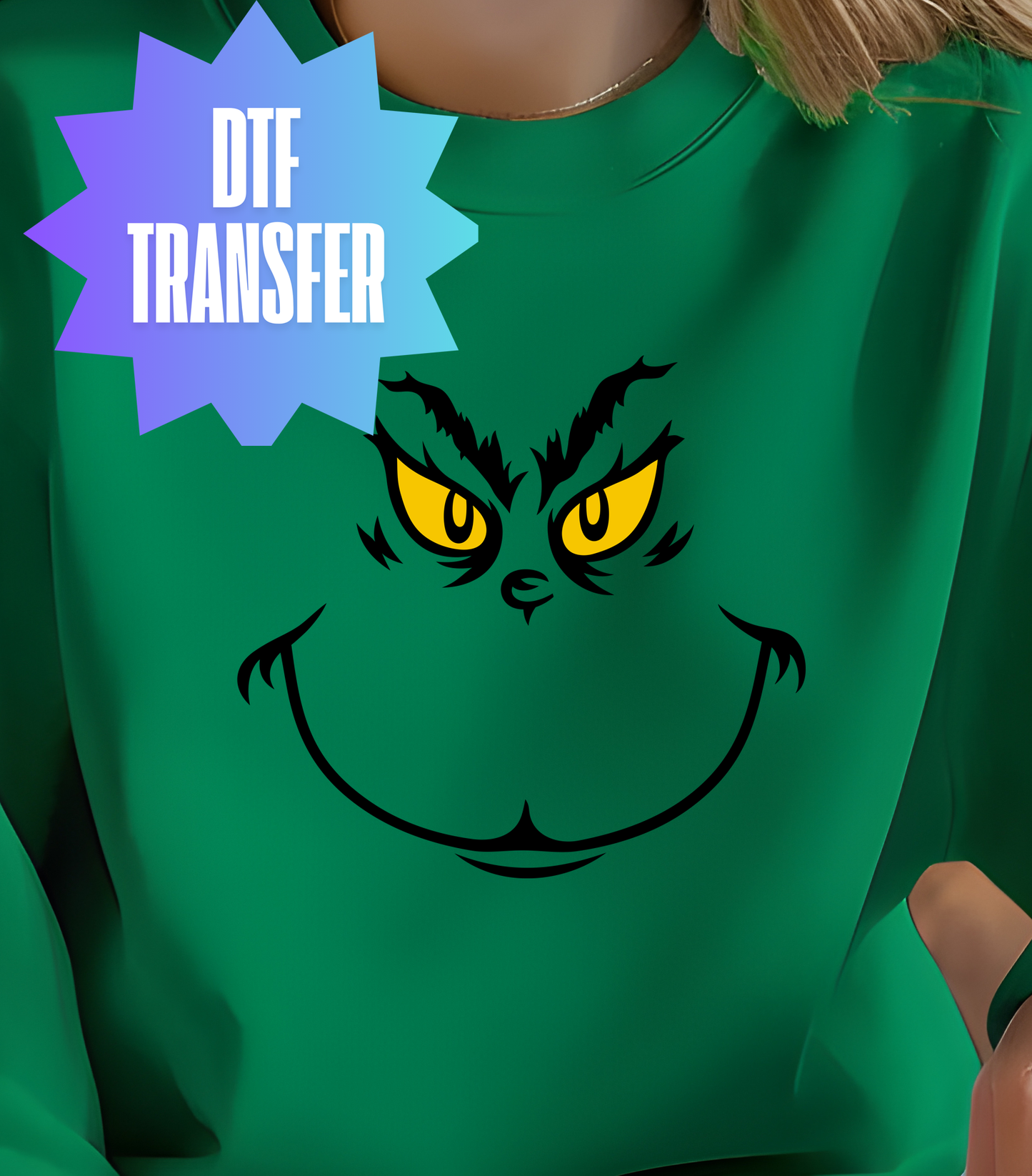 Grinch Face DTF Transfer