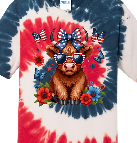 Patriotic Highland Cow Tie Dye